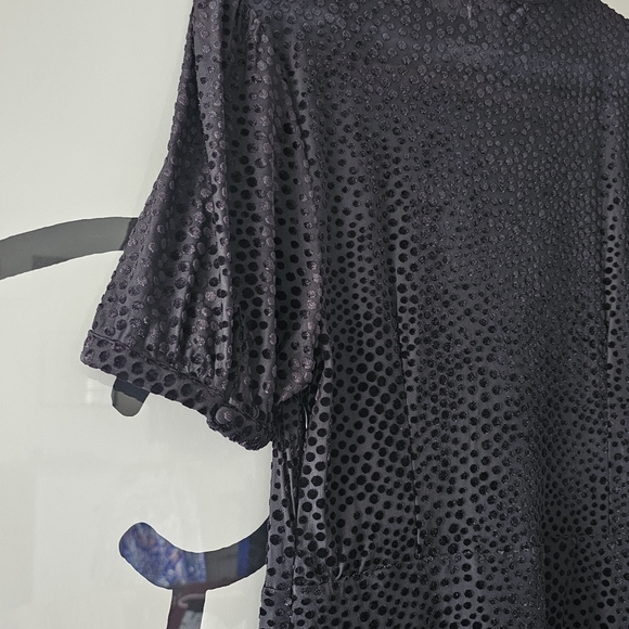 Avec Les Filles Tie Neck Velvet Burnout Button Down Black Dress - Picture 10 of 15